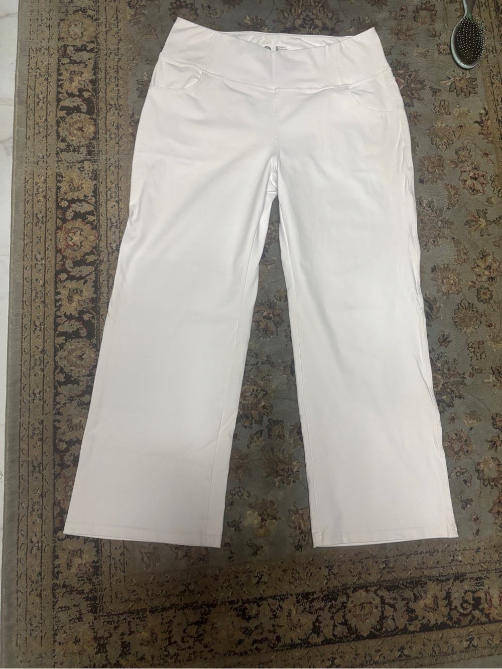 Women's White Stretch Wide-Leg Athletic Yoga Pants with Pockets